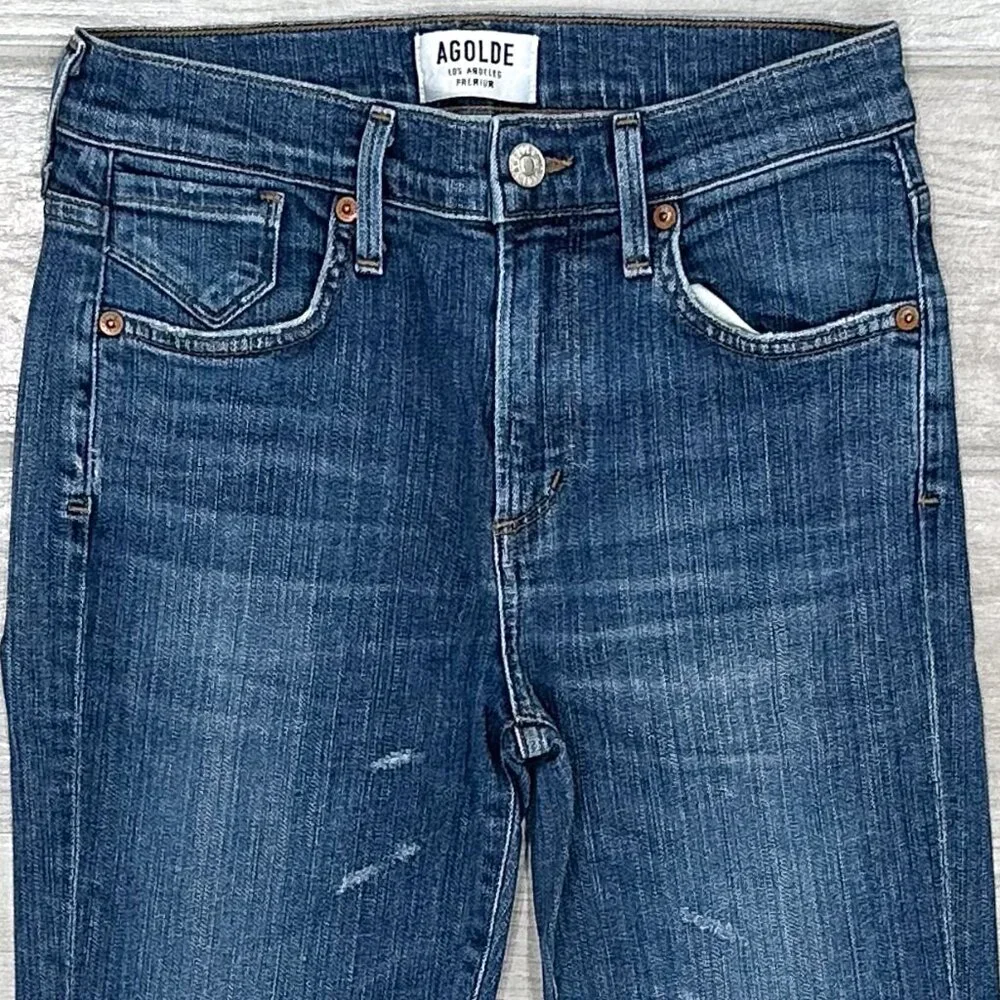 Agolde Sophie Mid-Rise Distressed Skinny Crop Jeans in Santa Fe Blue Size 26